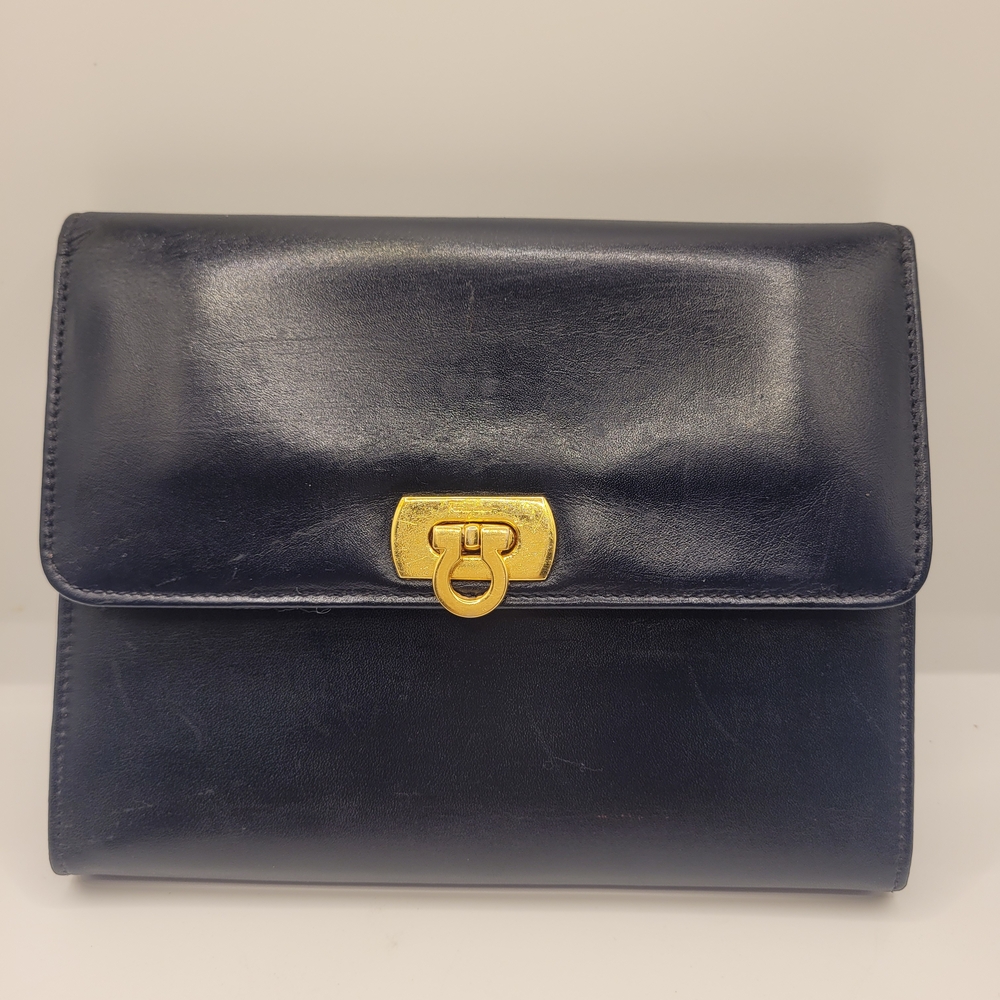 Salvatore Ferragamo Blue and Gold Clutch